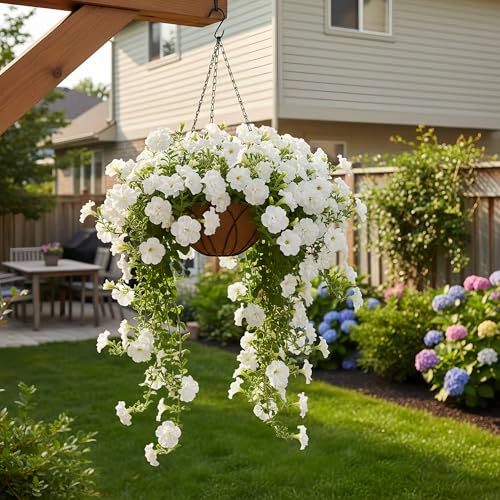 HOSY 2-Pack 12-in Hanging Metal Planter Baskets with Coconut Fibre Liner | Round Wire Planter, Black, Openwork Petal-Shaped Design, 12-in Diameter, Includes Chain & Hook, Tool-Free Hanging Setup - color: Petals - Black