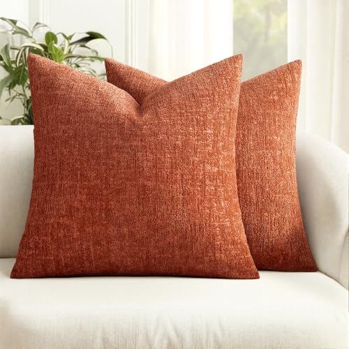 MIULEE Decorative Throw Pillow Covers 18x18 Pack of 2 Orange Couch Pillow Covers Soft Cozy Textured Chenille Pillowcases for Home Decor Sofa Living Room Cushion Bedroom - color: Orange, size: 18" x 18" (Pack of 2)
