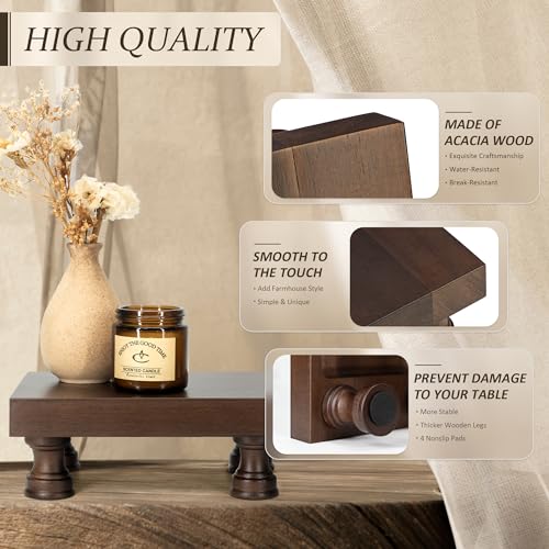 EOSAHR Decorative Display Risers for Farmhouse Decor - Acacia Wood Risers Display Stands for Bathroom Counter Organizer & Kitchen Sink Organizer (Brown Acacia Wood) - color: B-Dark Acacia