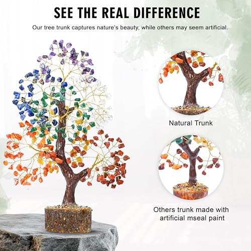 Crocon® Natural Trunk 7 Chakra Crystals Tree of Life, Birthday Gifts for Women, Men & Friends, Crystals & Healing Stones, Home Decor, Men Gift Ideas, House Warming Gifts New Home for Mom & Sister - color: 001st Seven Chakra ( Natural Tree )