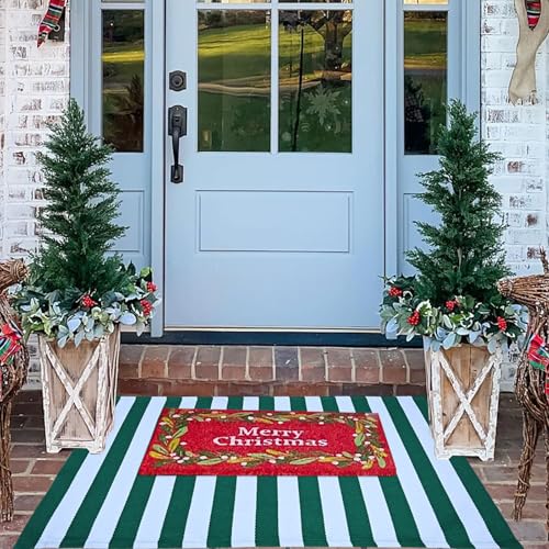 Green and White Striped Outdoor Rug St. Patrick's Day Rug 27.5'' x 43'' Spring Doormat Layered Welcome Mat for Farmhouse Easter Spring Front Porch Entryway Decor - color: Green and White, size: 2'4" x 3'7" (Rectangular)