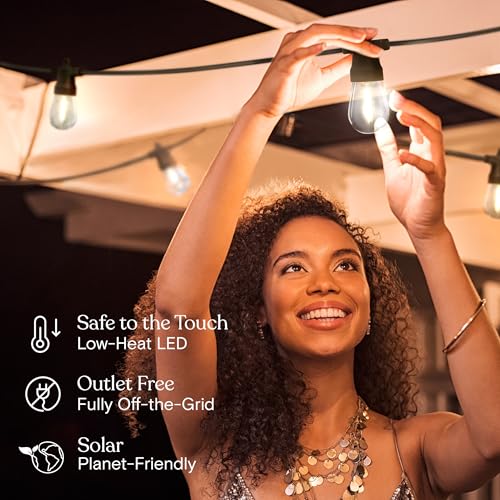 Brightech Ambience Pro Solar Powered Outdoor String Lights, 48 ft Commercial Grade Waterproof Patio Lights, 15 Edison Bulbs, Shatterproof LED String Lights for Outside, Porch - 1W Soft White - color: Bright, size: 48 Feet