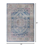 Blue Beige Vintage Faded Distressed Print Style Area Rug/ Carpet