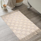 Boho Bathroom Rugs with Tassels 2'x3' Cute Checkered Bath Mat Beige Cotton Rug Fits Perfectly Into Your Bath Machine Washable Woven Rug, 24 x 36 inch - color: Checkered Cream, size: Small(2'x3')