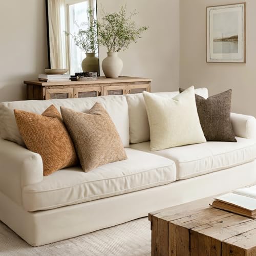 MIULEE Pack of 4 Brown Couch Throw Pillow Covers 16x16 Inch Soft Decorative Chenille Pillows Farmhouse Accent Cushions for Boho Home Decor Spring Sofa Bedroom Living Room - color: Brown, size: 16" x 16" (Pack of 4)