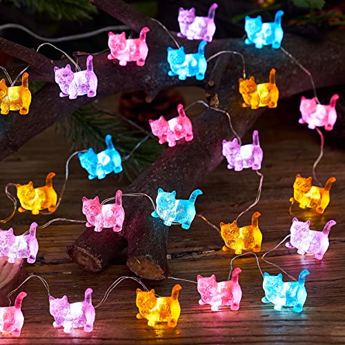 Cat Décor Cute Indoor String Light Fairy Lights Plug in Decorative Lights 10ft 30LED Battery Operated or USB for Bedroom Kids Tent Camping Christmas Tree Ornaments - style: USB Powered