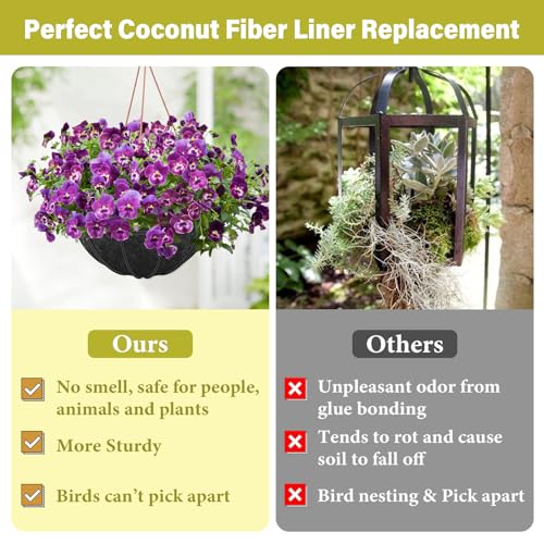 Riare 8 Pack 14 Inch Round Fabric Planter Basket Liner- Hanging Basket Liners Replacement Coco Fiber Liner Alternative for Hanging Basket Flowers (Prevent Birds from Nesting) - size: 14inch