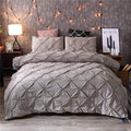 Feelyou Queen Duvet Cover Set Pinch Pleated, Soft Polyester Pintuck Tufted Style Bedding Sets Solid Grey Geometric Quilt Cover with 2 Pillow Shams, Luxurious Comforter Cover Set,3-Pieces - color: Grey, size: Queen