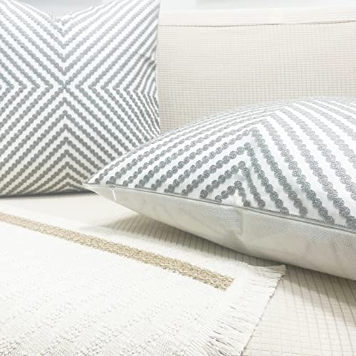 Slow Cow Decorative Embroidery Cushion Cover Grey Dots Embroidered Throw Pillow Cover 18 x18 Inches - color: Grey Dots, size: 18" x 18" (Pack of 1)