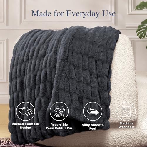 Ultra Soft Cozy Faux Fur Throw Blanket, Fuzzy Plush Thick Bubble Blanket, Oversize Luxury Fluffy Blanket for Couch, Sofa, Bedroom, and Living Room,50x60 Inches,Double Sided Charcoal Gray - color: Double Sided-charcoal Gray, size: Throw