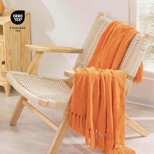 RECYCO Throw Blanket Soft Cozy Chenille Throw Blanket with Fringe Tassel for Couch Sofa Chair Bed Living Room (Orange, 50'' x 60'') - color: Orange, size: 50'' X 60''