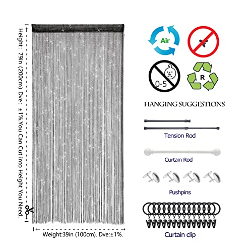 Door String Curtain Doorway Beads Curtains,Hanging Room Divider Beaded Decor Hippie Glitter Fringe Panel Closet Window Doors Sequin Sheer Boho Doors Tassel (Black) - color: Black