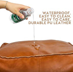 Pouf Ottoman, Unstuffed Pouf Cover, Handmade Faux PU Leather Moroccan, Orange Brown 17.7" Square, Foot Rest for Living Room, Floor Chair Gifts for Men Women, (Only Cover)