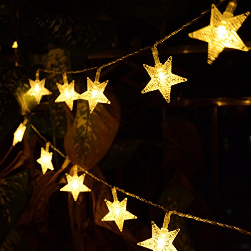 Warm White 50 Led Star Fairy Lights with Remote Control, Battery Powered Five-Pointed Star String Lights - color: Warm White