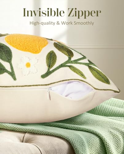 Embroidered Throw Pillow Cover - 18x18 Decorative Pillow Cover with Zipper Aesthetic Cute Design Boho Spring Summer Throw Pillowcase for Living Room Couch Sofa Bed, Branch Lemon - color: Branch-lemon, size: 18" x 18" (Pack of 1)