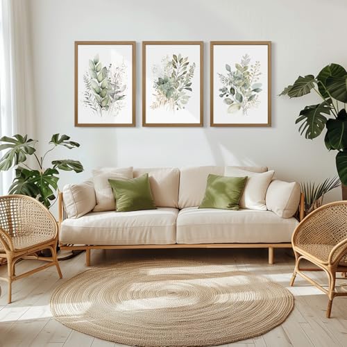 Joocrise Wooden Frame Watercolor Botanical Wall Art Boho Floral Canvas Wall Decor Prints Sage Green Wildflower Wall Art Modern Flower Pictures Botanical Painting for Bedroom Bathroom 16x24x3 Inch - color: Watercolor Botanical Prints, size: 24"L x 16"W