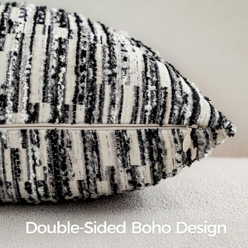 a moment Boho Throw Pillow Covers Set of 2,Striped Decorative Rustic Farmhouse Pillow Cases,Aesthetic Modern Home Decor Couch Cushion Covers for Bed Sofa Living Room 26"X26" Black - color: Black, size: 26" x 26" (Pack of 2)
