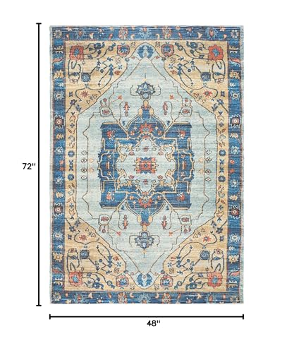 SAFAVIEH Saffron Collection Accent Rug - 4' x 6', Turquoise & Navy, Handmade Boho Chic Distressed Cotton, Ideal for High Traffic Areas in Entryway, Living Room, Bedroom (SFN540K) - size: 4' x 6' (Rectangular)