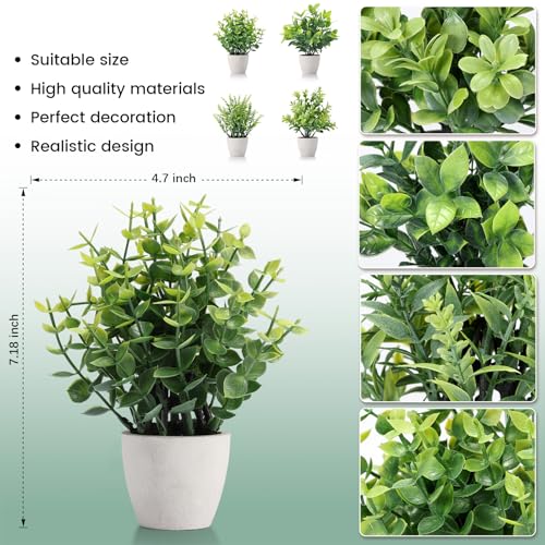 FAVOWREATH 2 Pack Fake Plants Ceramic Mini Artificial Greenery Potted Plants for Home Decor Office Decor Room Decor Farmhouse Decor Indoor Table Bathroom Decor - color: 2 White