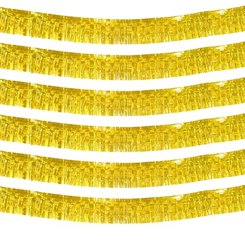 6 Pack 10 Feet Foil Fringe Garland Metallic Tinsel Streamers Banner Wall Hanging Curtain Backdrop Banner for Parade Floats, Thanksgiving, Christmas, Birthday, Halloween Party Decorations(Gold) - color: Gold