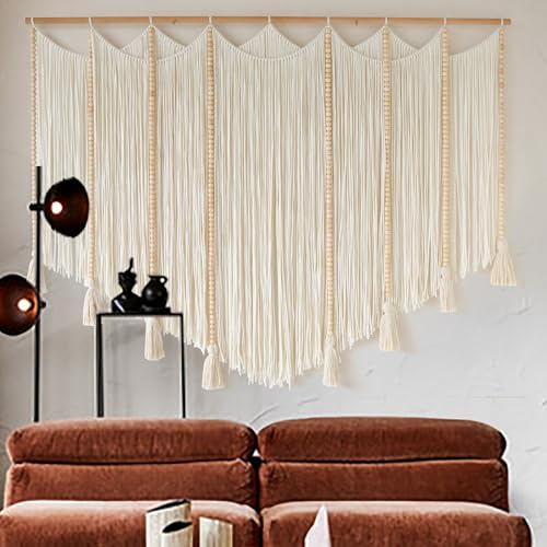 Jakalin Macrame Wall Hanging White Beads Boho Wall Decor for Living Room Bedroom or Nursery Texture Yarn Wall Art 57" W × 43" L - color: White