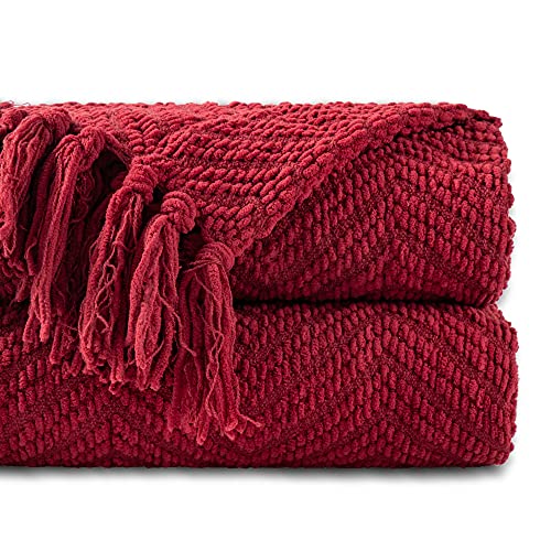 BATTILO HOME Red Throw Blanket for Couch, Knit Christmas Throw Blanket for Home Decor, Super Soft Cozy Warm Red Christmas Blanket for Winter, 50" x 60" - color: Red, size: 50"x60"
