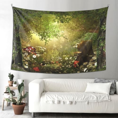 Keiutexe Fantasy Enchanted Forest Mushroom Tapestry 60" X 40" Magical Fairytale Wonderland Wall Hanging Party Decorations Home Decor For Bedroom Living Room Dorm (150 X 100cm) - color: Forest Mushroom, size: 60 X 40 Inch