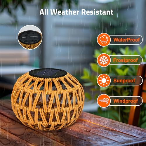 2PCS Solar Lanterns Outdoor Waterproof, Outdoor Solar Lights Table Lamp | Handwoven Rattan Solar Boho Lanterns Lamp Decorative Solar Lights for Table Decor,Yard,Patio,Porch,Pathway,Deck - color: Dark Brown