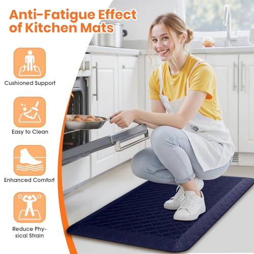 4/5 Inch Extra Thick Kitchen Mats for Floor,Non Slip Anti Fatigue Kitchen Rugs,Waterproof Stain Resistant Sink Mat,Cushioned Standing and Comfort Mats for Office (17"x28" Blue) - color: Blue, size: 28"L x 17"W x 0.8"Th