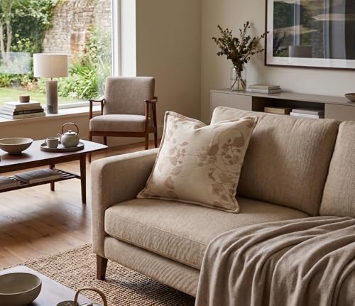SanVia Cotton Throw Pillow Covers 20x20 – Handwoven Jacquard Texture, Fade-Resistant, No Pilling – Hidden Zipper, Decorative Cushion Cover for Sofa, Couch, Bed – Insert Not Included (Floral, Beige) - color: Taupe Beige, size: 20" x 20"