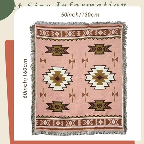 Snycler Boho Throw Blanket for Bed 50 * 60inch Woven Blanket Cotton Polyester Farmhouse Decor for Indoor Outdoor Sofa Bedroom Garden，All Season(Pink) - color: Pink