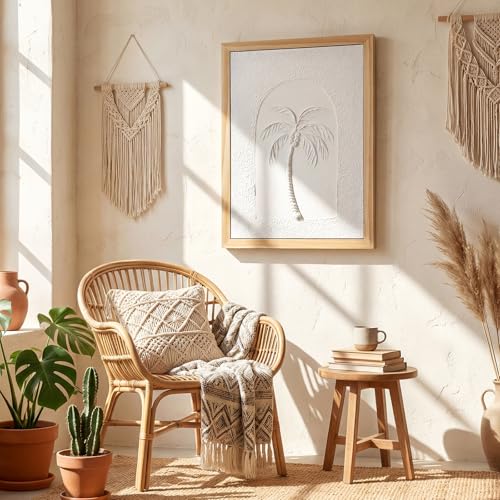 FunooFuno 3D Textured Wall Art Palm Tree Tropical Handmade Boho Canvas Wall Decor 12 x 16 Inch Natural Plant Painting for Bathroom Home Living Room Bedroom with Gloves Installation Tools(Coconut Tree)