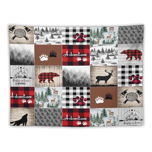 ZhiRain Deer Bear Tapestry Wall Hanging Wolf Wild Animals Hunting Adventure Geometric Plaids Pines Rustic Retro Tapestries Home Decor for Living Room Bedroom Farmhouse Apartment 30"x40" - color: Cabin-13, size: 30"L x 40"W