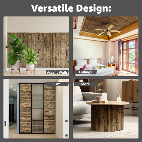 Art3d Natural Bamboo Wall Panel for Interior Wall Decor, Renewable Pole Wrap Wainscoting Paneling for Wall Ceiling Furniture Cabinet Office, 12 x 96 Inch - Dark Burned - color: Dark Burned, size: 1-12" x 96"