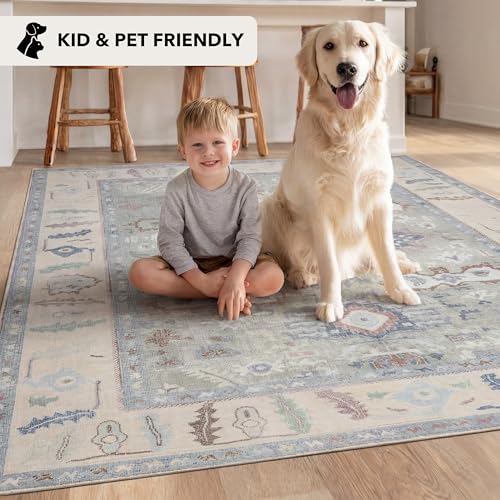 Kuden 2x3 Small Rug, Machine Washable, Non-Slip Backing, Vintage Style, Soft, Low Pile, Area Rugs for Entryway Kitchen Indoor Entrance - color: Aqua Green / Cream, size: 2' x 3' Rectangular