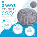 BIRDROCK HOME Round Pouf Ottoman Foot Rest - 18.5”x18.5”x15” Boho Compact Comfortable Soft Cotton Braided Foot Stool with Bean Bag Filling for Living Room, Bedroom, or Nursery (Light Gray) - color: Light Gray