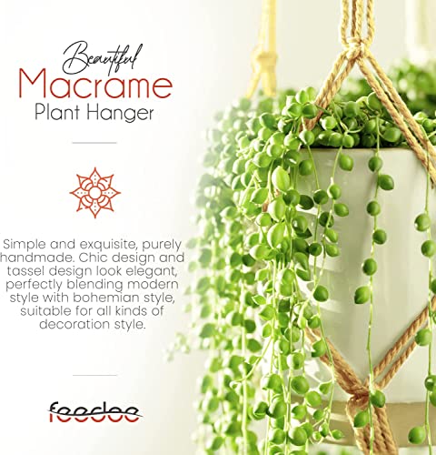 feedee Macrame Plant Hangers - 6 Pack, Brown, Indoor/Outdoor, 11.9 lbs Capacity, Ready to Hang - color: Brown, size: Pack of 6