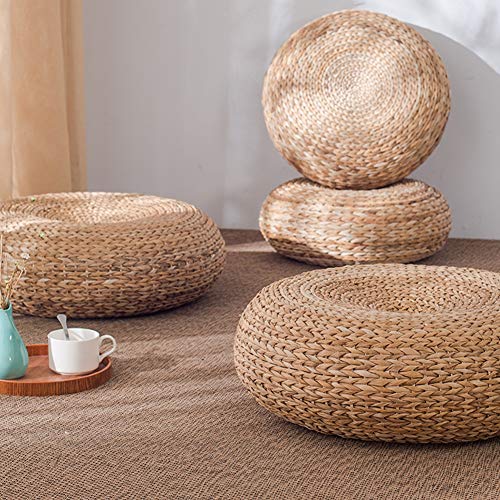 Etlegor Pouffes and Footstools, Futon Pouf Futon Cushion Stool Japanese Style Tatami Mat Cattail, Banana Leaf Hand-Woven Natural and Environmentally Friendly for B&B/Tatami/Meditation Futon - color: Natural-half-woven, size: 19.7"D x 19.7"W x 6.7"H
