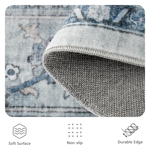8x10 Area Rugs for Living Room - Washable Rug Vintage Distress Boho Medallion Rugs for Bedroom, Soft Non-Slip Backing Low Pile Carpet for Dining Room Office Nursery Home, Blue Grey Purple - color: C- Blue/Grey/Purple, size: 8' x 10' (Rectangular)