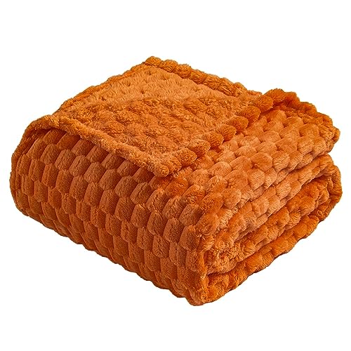 Vessia Flannel Fleece Throw Blanket(50x70 inch), 3D Jacquard Burnt Orange Fuzzy and Warm Blanket for Couch,Sofa,Bed,Chair, 300GSM Super Soft Touch Cozy Lightweight Throw for All-Season Home Decor - color: Burnt Orange-3d, size: 50x70 inch