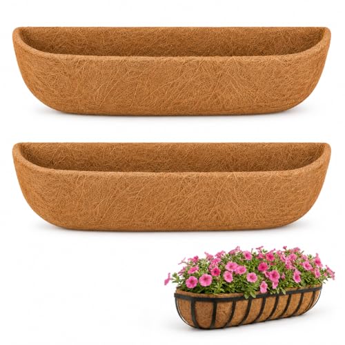 Y&M 48" Coco Liner for Window Box Deck Basket Planter Trough Coconut Fiber Liners, 2pcs Trough Coco Liner Pre-Formed Replacement - color: 2pcs 48in Arc