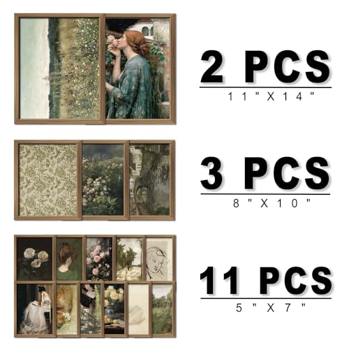 ANERZA 16 PCS Framed Vintage Wall Art Decor, French Country Wall Prints for Bedroom, Landscape Gallery Wall Frame Set, Farmhouse Posters for Living Room Aesthetic, Rustic Collage Kit, Dorm Home Decor - color: DarkSeaGreen, size: 12"x15" Framed
