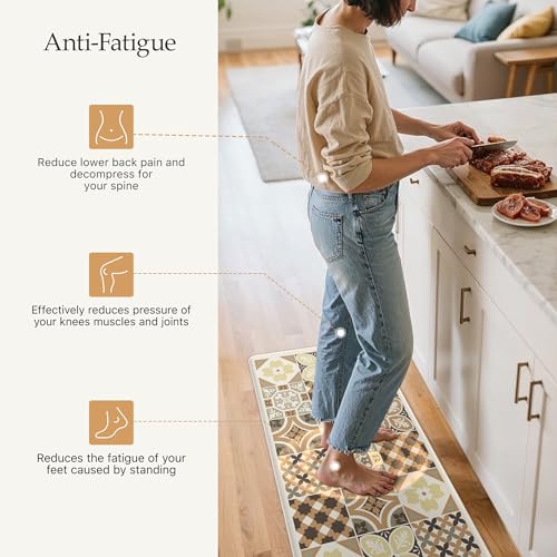GENIMO Anti Fatigue Kitchen Mats for Floor, Cushioned Non Slip Kitchen Rug, Waterproof Kitchen Floor Mat Runner, Kitchen Mat for Laundry, Sink, Office, Entryway, 17.3"x47"+17.3"x30", Beige - color: D.beige, size: 17.3"x47"+17.3"x30"