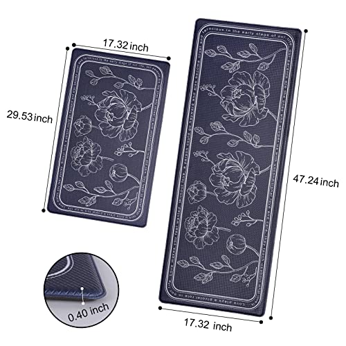 ROTTOGOON Kitchen Floor Mat Set of 2, Cushioned Anti Fatigue Kitchen Mat 17"x47"+17"x29", Non-Slip Waterproof Kitchen Rug, Premium PVC Comfort Kitchen Mats and Rugs for Kitchen, Office, Home, Laundry - color: Navy Blue, size: 17"x47"+17"x29"