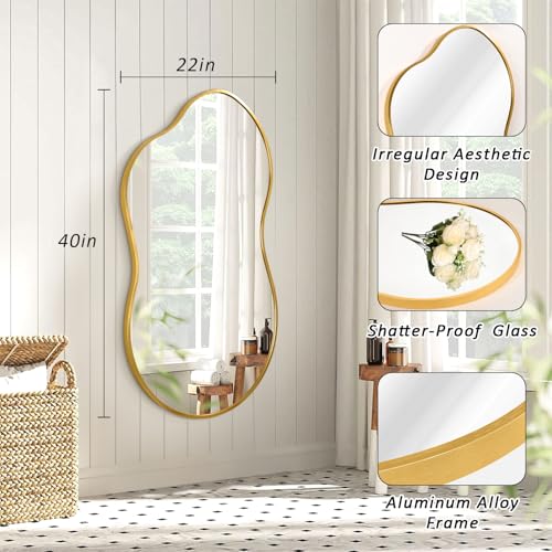 JJUUYOU Wall Mirror Irregular Metal Framed Decorative Gold Mirrors Large 22"x40" Asymmetrical Modern for Bedroom Living Room Entryway Hallway Hanging Home Decor - color: Gold, size: 40"L x 22"W