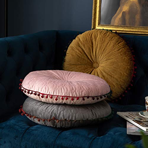 vctops Velvet Soft Round Chair Pads Cute Gradient Pom Pom Indoor Dining Chairs Cushion (Pink, Diameter 16") - color: Pink, style: Diameter 16 Inch