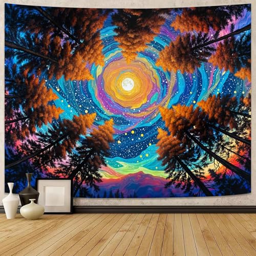 Wegklazax Celestial Forest Tapestry, Artistic Fantasy Wall Art for Room Decor, Vibrant Nature Home Decor 60" L x 44" W - color: Blue Yellow, size: 60"L x 44"W