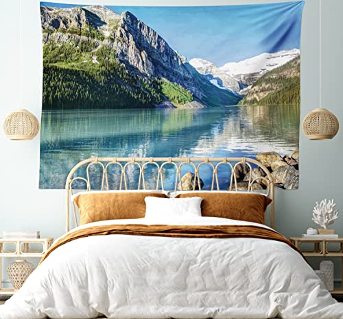 Ambesonne Landscape Tapestry, Lake Louise Banff National Park Canada Lakeside Rocks Clear Water Scenic Picture, Wide Wall Hanging for Bedroom Living Room Dorm, 60" X 40", Green Blue - color: Green Blue, size: 60"L x 40"W