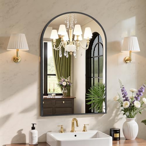 Sweetcrispy 20"x30" Arched Black Bathroom Mirrors for Wall | Bathroom Mirrors for over sink, Metal Framed with HD Shatter-Proof Glass for Entryway, Living Room, Bedroom - color: Black, size: 30"L x 20"W