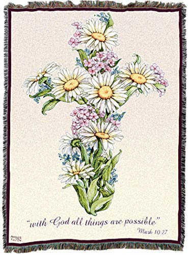 Pure Country Weavers Daisy Cross Blanket - Sympathy Bereavement Gift Tapestry Throw Woven from Cotton - Made in the USA (72x54) - color: Daisy Cross, size: 72" x 54"